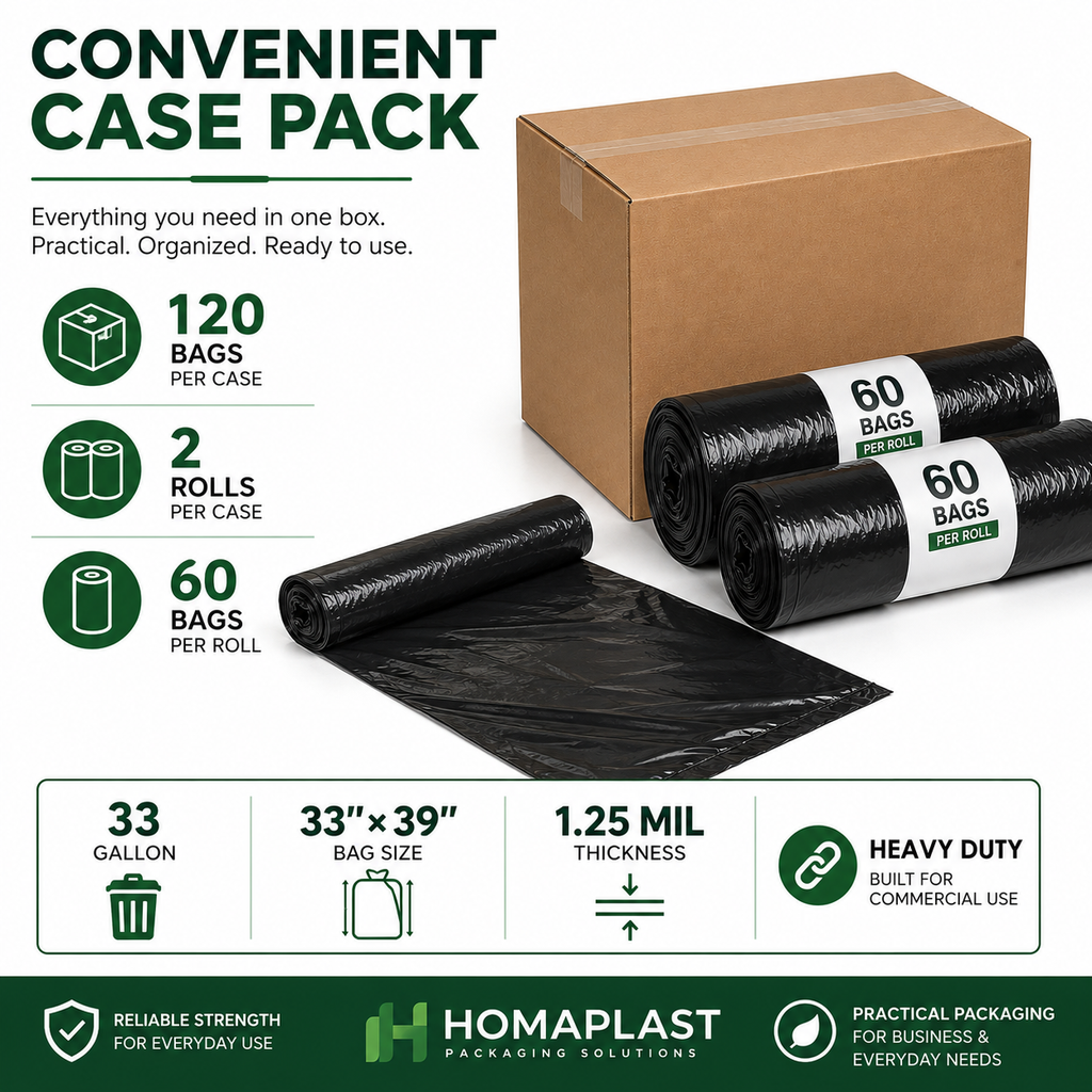 33 Gallon Heavy Duty Trash Bags – 33" × 39" – 120 Bags
