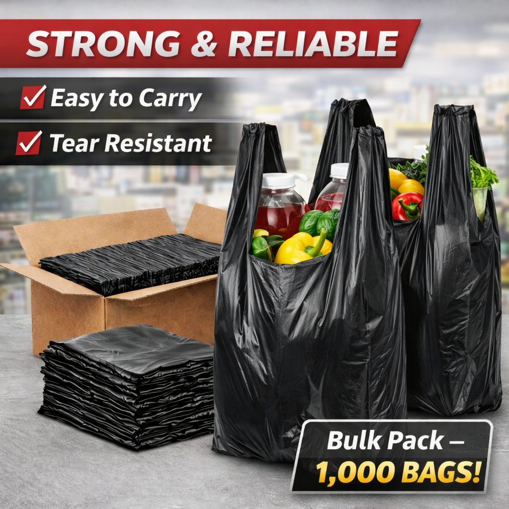 Black T-Shirt Bags – 11.5" × 6" × 21" – 1,000 Bags