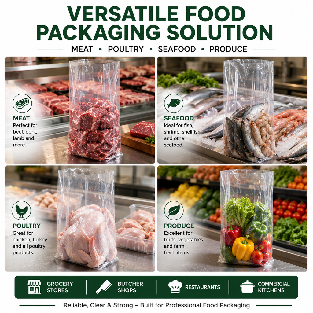 Clear Food Packaging Bags – 10" × 8" × 24" – 1.0 Mil – 800 Bags