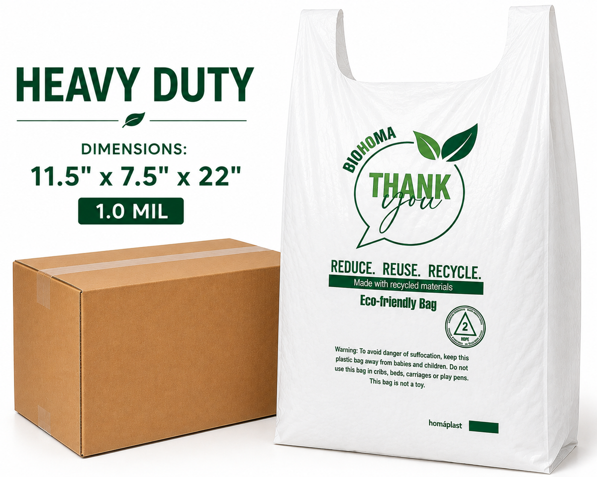 Heavy Duty T-Shirt Shopping Bags – 11.5" × 7.5" × 22" – 1.0 Mil – 500 Bags
