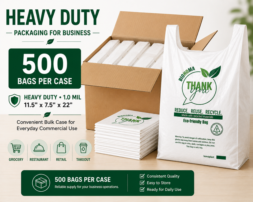 Heavy Duty T-Shirt Shopping Bags – 11.5" × 7.5" × 22" – 1.0 Mil – 500 Bags