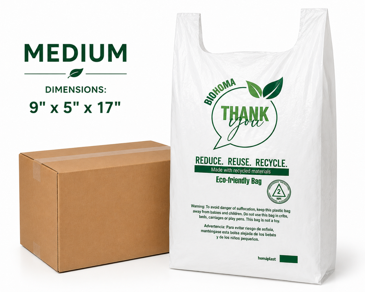 Medium T-Shirt Shopping Bags – 9" × 5" × 17" – 1,600 Bags