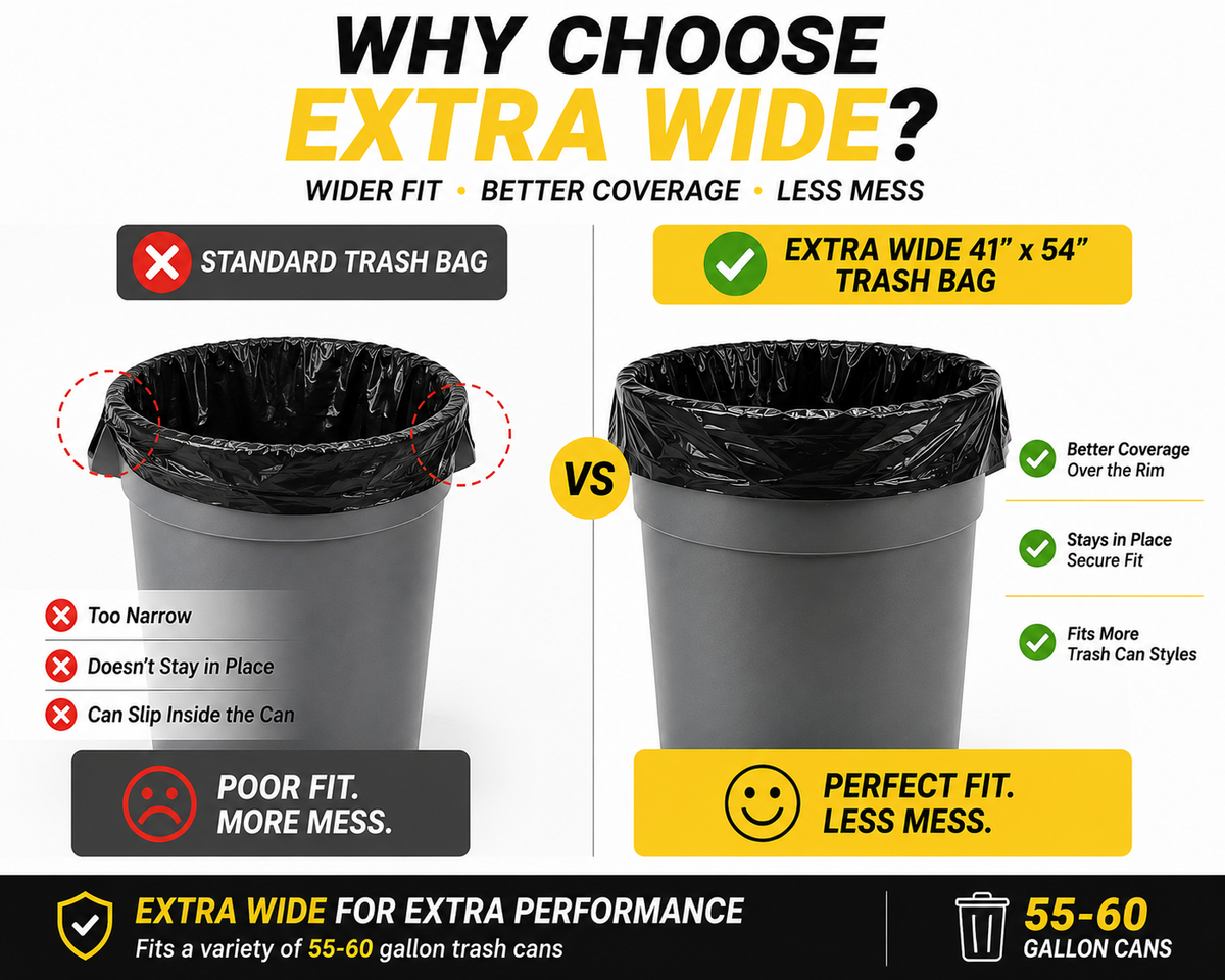 55–60 Gallon Heavy Duty Trash Bags – 41" × 54" – 80 Bags