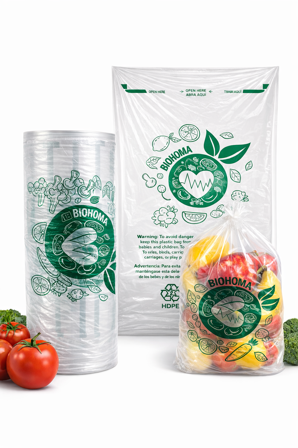 BIOHOMA Biodegradable Produce Bags on Roll – 12" × 20" – 3,200 Bags