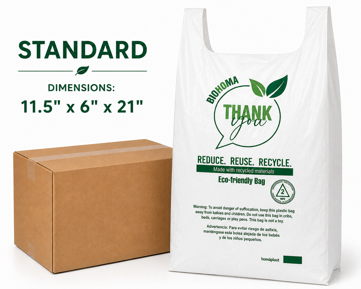 Standard T-Shirt Shopping Bags – 11.5" × 6" × 21" – 1,000 Bags