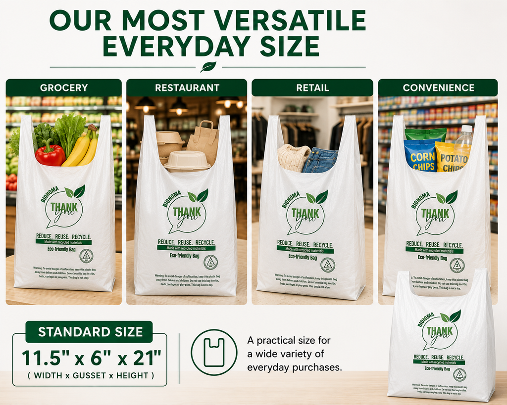 Standard T-Shirt Shopping Bags – 11.5" × 6" × 21" – 1,000 Bags