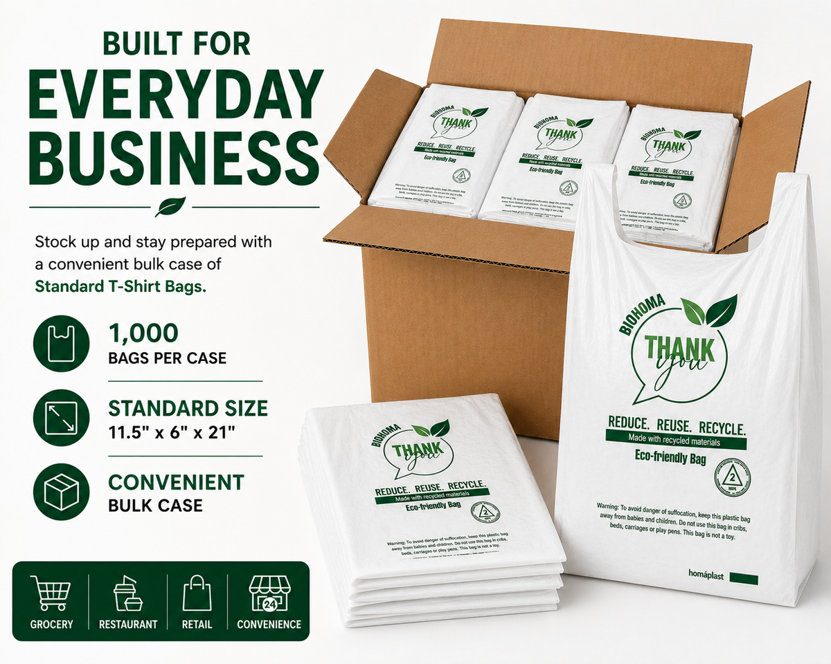 Standard T-Shirt Shopping Bags – 11.5" × 6" × 21" – 1,000 Bags