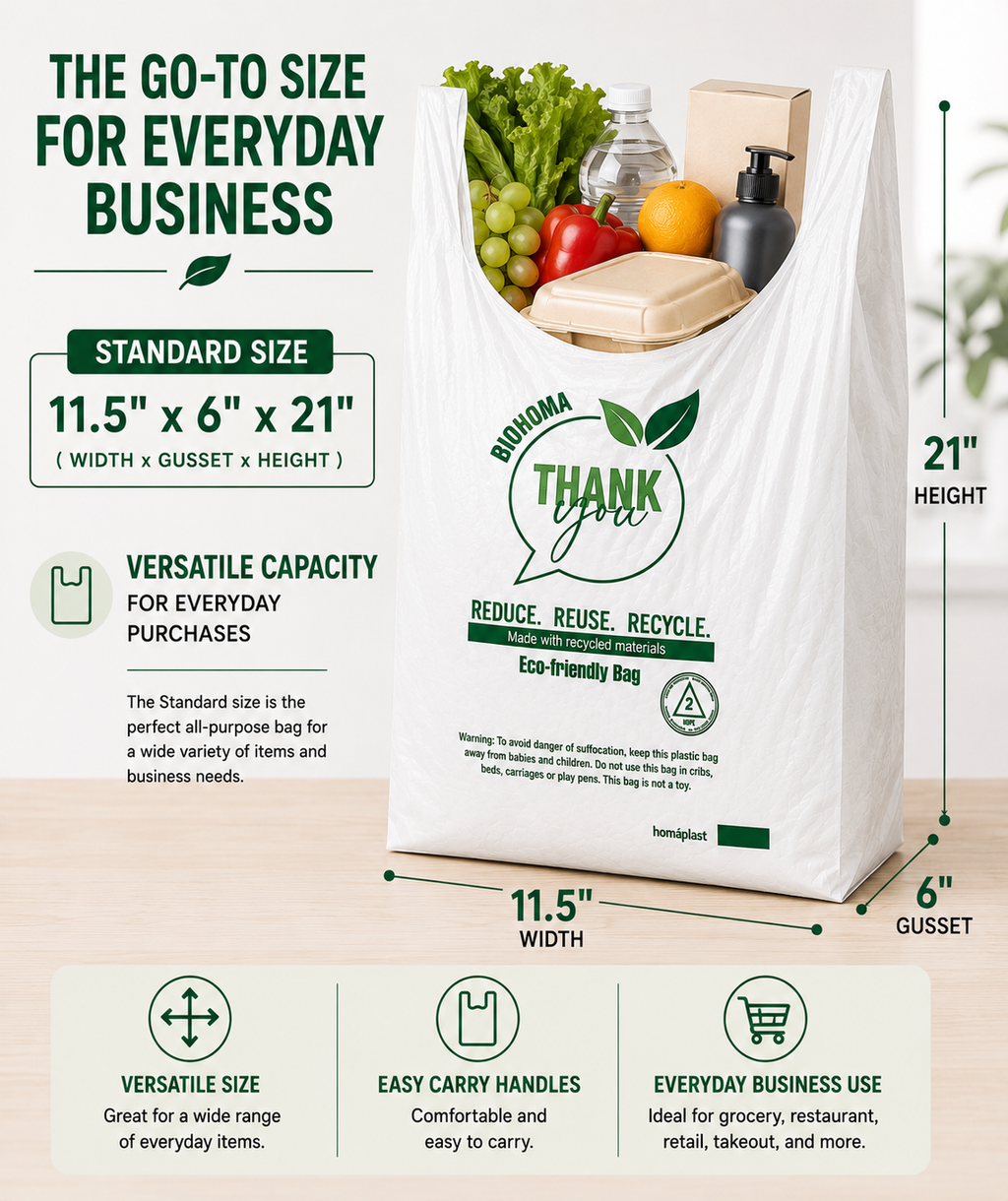 Standard T-Shirt Shopping Bags – 11.5" × 6" × 21" – 1,000 Bags