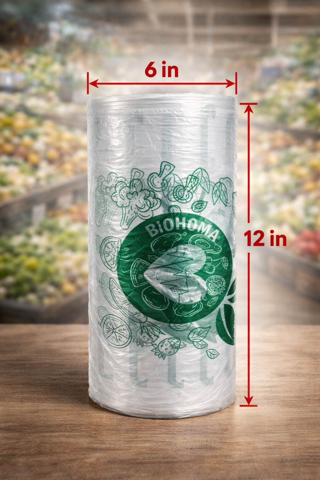 BIOHOMA Biodegradable Produce Bags on Roll – 12" × 20" – 3,200 Bags