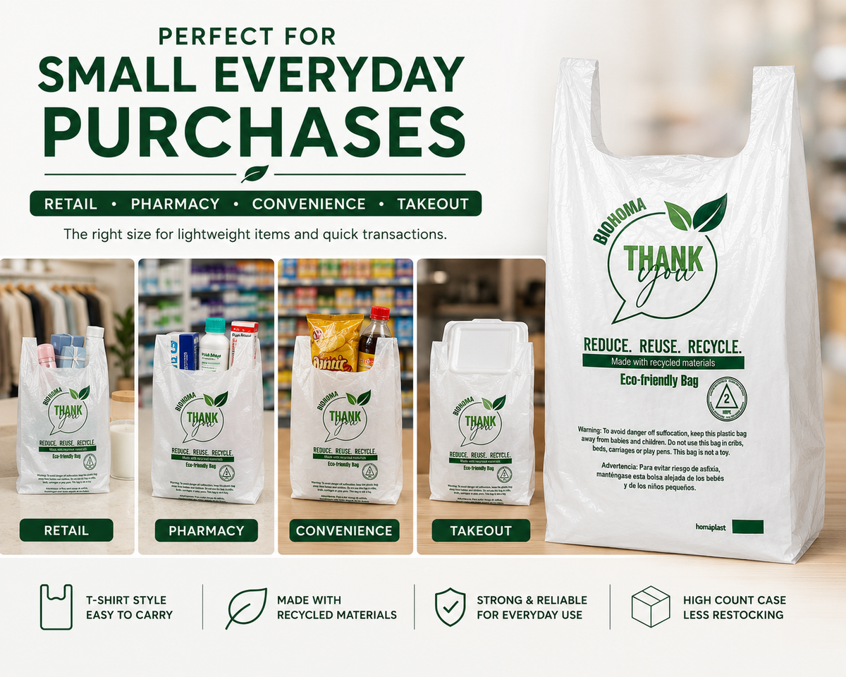 Small T-Shirt Shopping Bags – 7.8" × 4" × 15" – 2,300 Bags