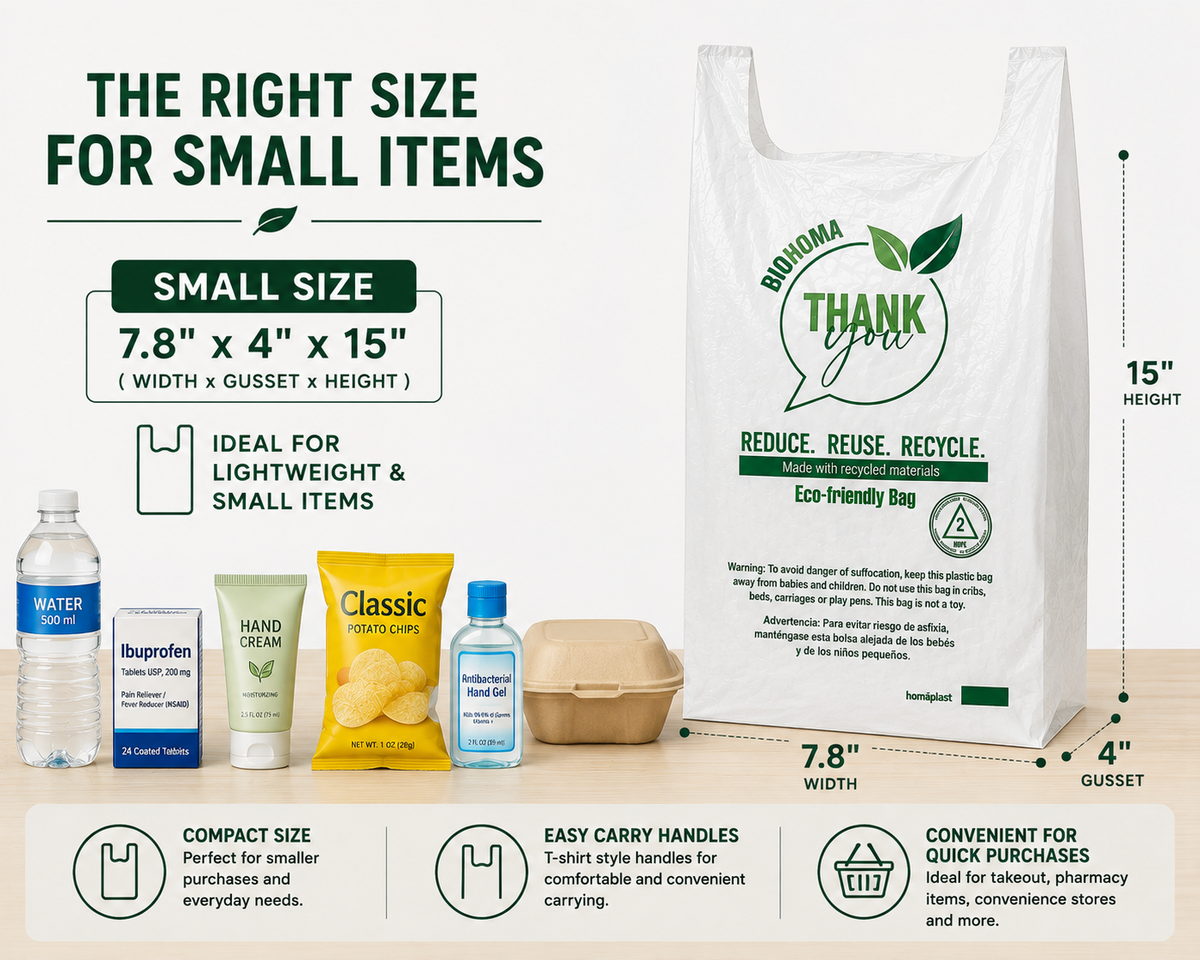 Small T-Shirt Shopping Bags – 7.8" × 4" × 15" – 2,300 Bags